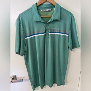 Travis Mathew Teal Polo with Blue, White & Gray Stripe Accent
